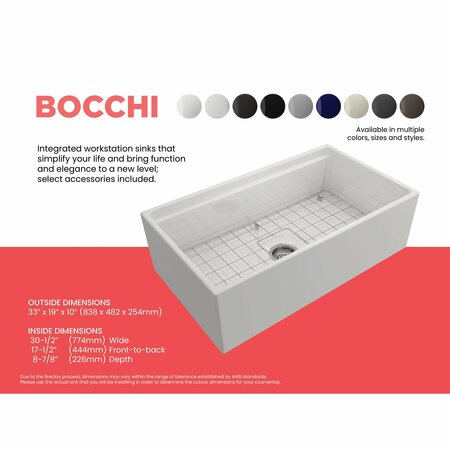 BOCCHI Contempo Workstation Apron Front Fireclay 33 in. Single Bowl Kitchen Sink in White 1504-001-0120